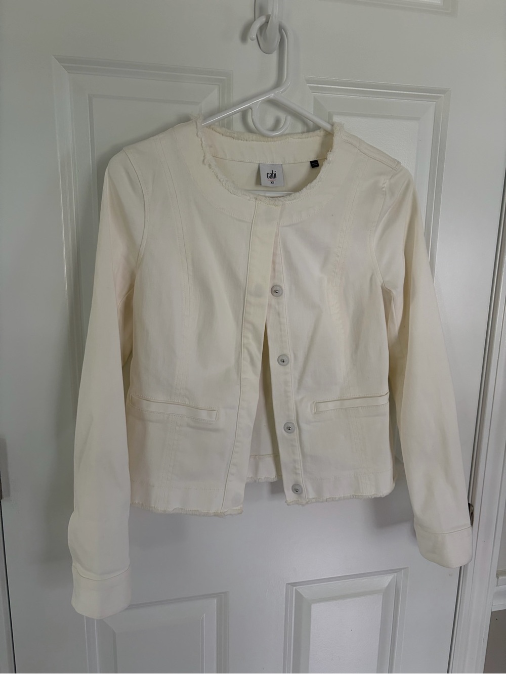 CAbi Cream Collarless Button-Front Cotton Jacket